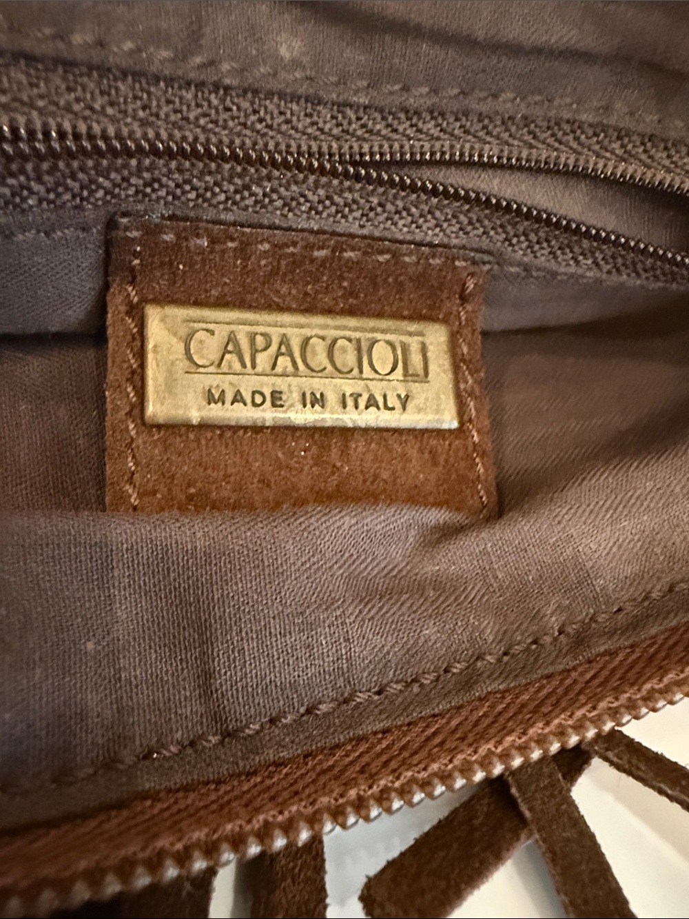 Capaccioli Fringe Suede Leather Shoulder Bag in Brown - Made in Italy - Picture 3 of 5